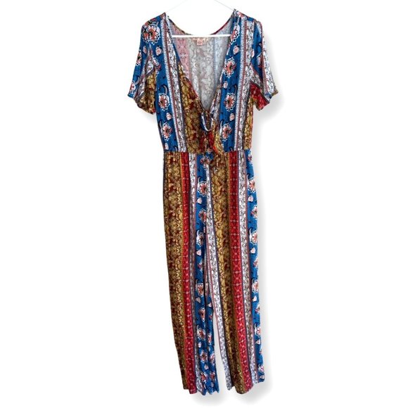 Band of Gypsies Pants - Band of Gypsies Boho Floral and Stripe Tie Front Jumpsuit Size Large EUC